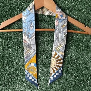 Hermes Neck Objets de Curiosity Silk Scarf BA090368 Blue Grey Yellow